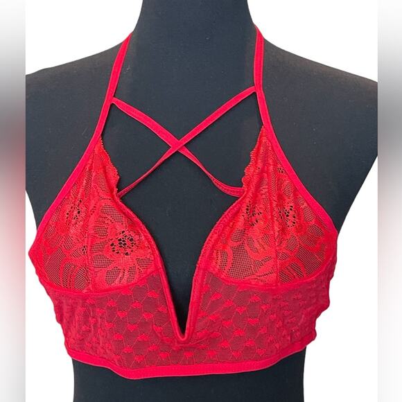NEW ~ MAPALE ~. Lingerie Red Mesh Top w/ V-wire Extended Back Ties Small - Picture 2 of 8